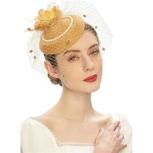 Pillbox Hats 20s 50s Vintage Fascinators E1-gold